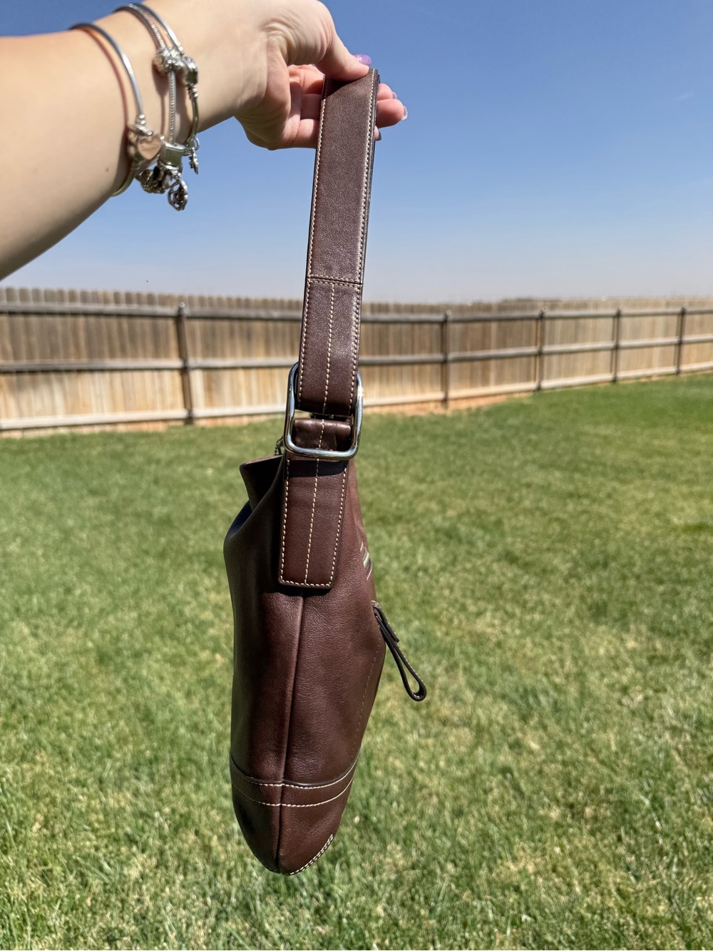 Coach Chocolate Brown Leather Shoulder Bag with Tassel Style #1415 - Picture 5 of 9
